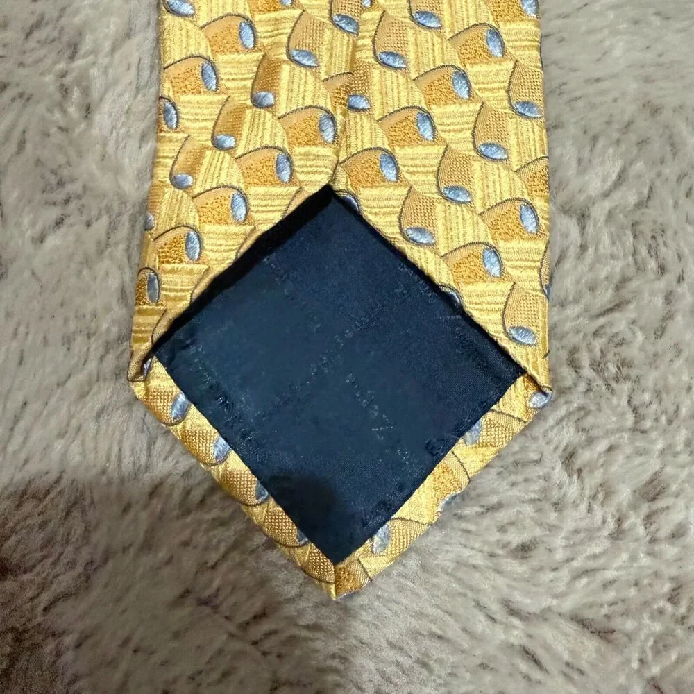 Ermenegildo Zegna 100% Silk Tie Made Italy‎ Gold Pattern Men’s Necktie Designer